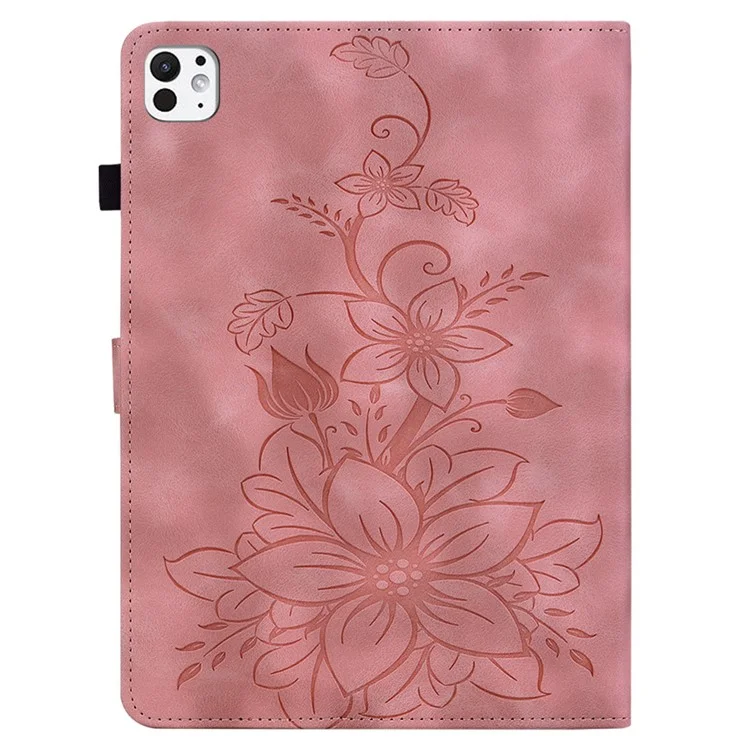 Für iPad Pro 11 (2024) Hülle Lilie Blumen Design PU Leder Fallschutz Tablet Hülle - Pink