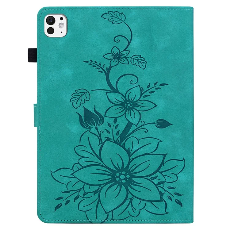 Para iPad Pro 11 (2024) Capa Lily Flower Design PU Leather Drop Protection Tablet Cover - Verde