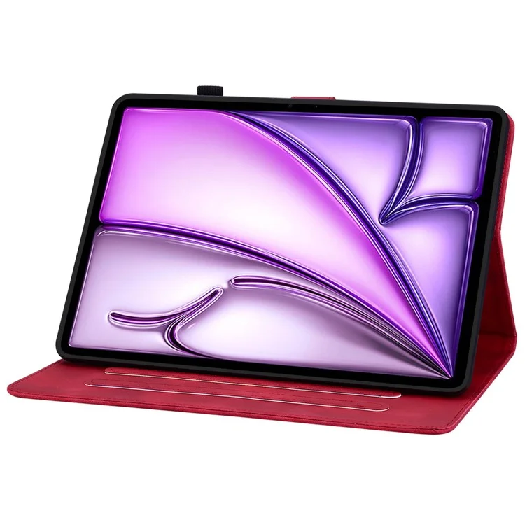 Capa para iPad Air 11 (2024) com Slots para Cartões, Flor de Lírio, Couro+TPU, Proteção Total - Vermelho