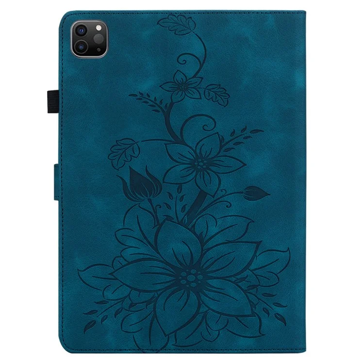 Para iPad Pro 11 pulgadas (2018) / (2020) / (2021) / (2022) / Air 11 (2024) / Air (2022) / (2020) Funda con soporte y diseño de flor de lirio - Azul