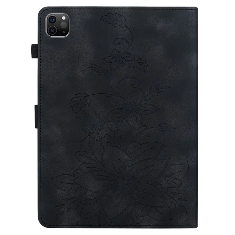 Per iPad Pro 11 pollici (2018) / (2020) / (2021) / (2022) / Air 11 (2024) / Air (2022) / (2020) Custodia da supporto con disegno a fiore di giglio - Nero
