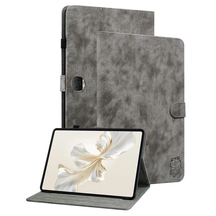 For Honor Pad 9 Case Tiger Pattern PU Leather Anti-Slip Protective Tablet Cover - Grey