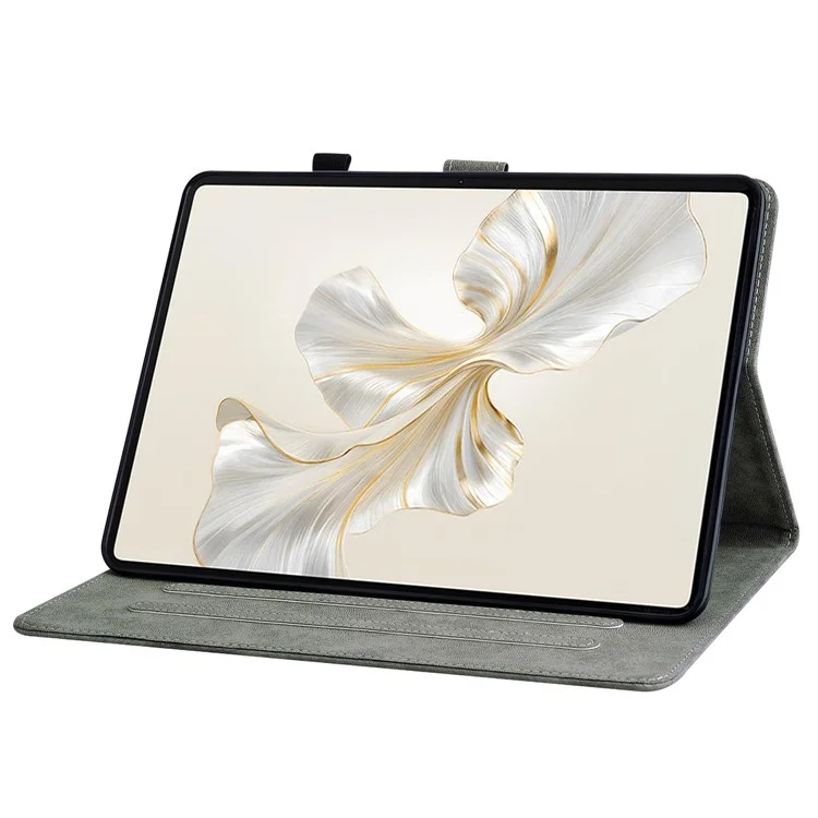 For Honor Pad 9 Case Tiger Pattern PU Leather Anti-Slip Protective Tablet Cover - Grey