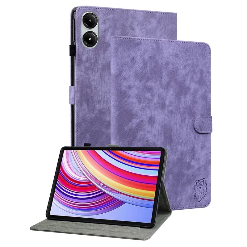 For Xiaomi Redmi Pad Pro / Redmi Pad Pro 5G / Poco Pad Case Cute Tiger Imprinted PU Leather Stand Tablet Cover - Purple