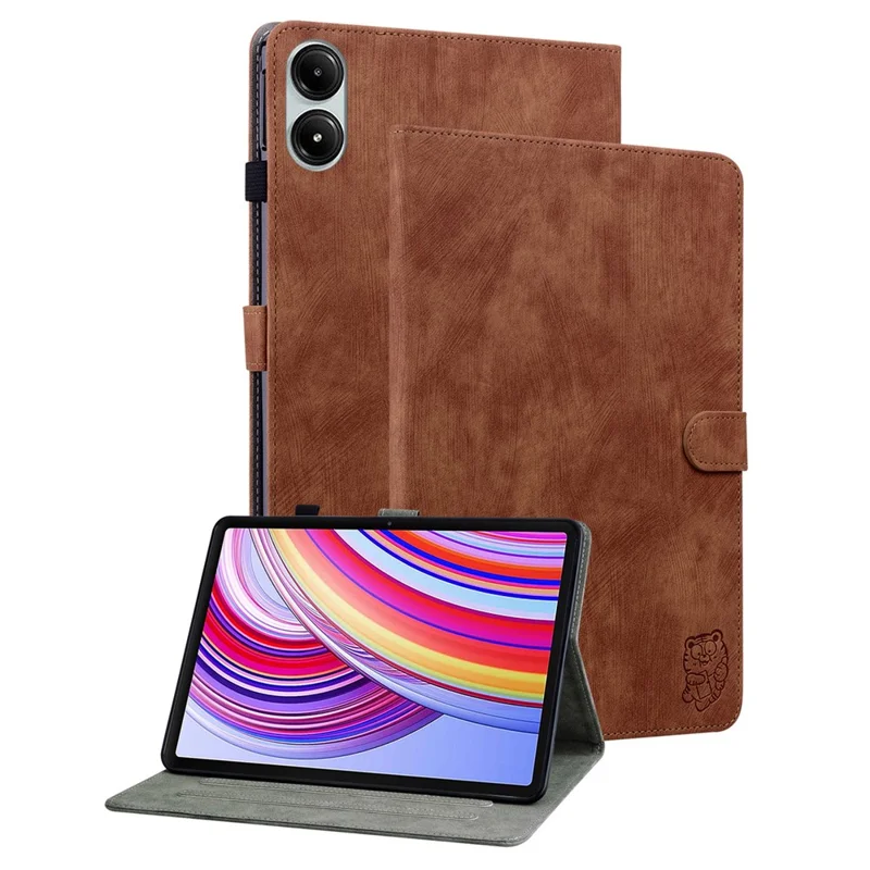 For Xiaomi Redmi Pad Pro / Redmi Pad Pro 5G / Poco Pad Case Cute Tiger Imprinted PU Leather Stand Tablet Cover - Brown