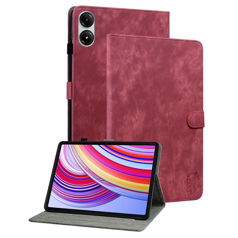 For Xiaomi Redmi Pad Pro / Redmi Pad Pro 5G / Poco Pad Case Cute Tiger Imprinted PU Leather Stand Tablet Cover - Red