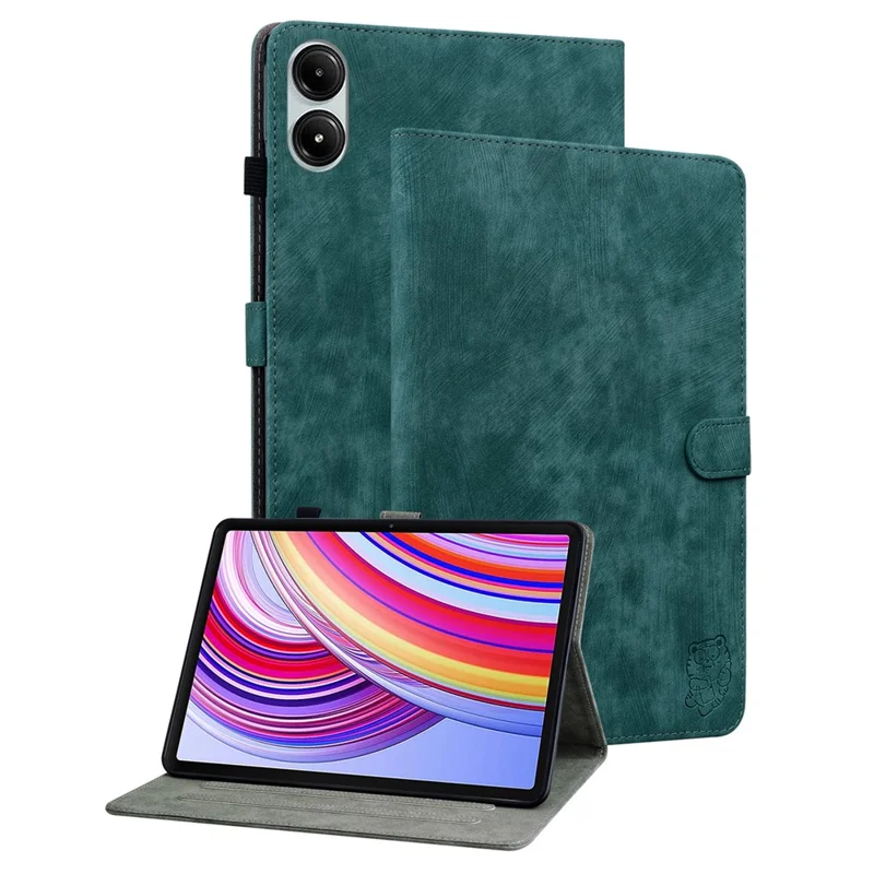 For Xiaomi Redmi Pad Pro / Redmi Pad Pro 5G / Poco Pad Case Cute Tiger Imprinted PU Leather Stand Tablet Cover - Green