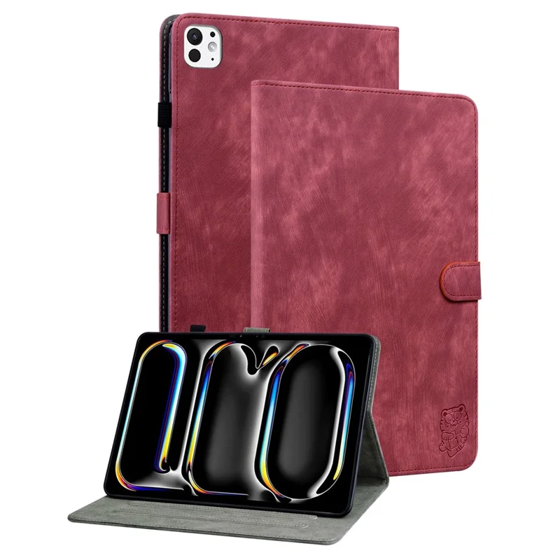 For iPad Pro 11 (2025) / 11 (2024) Wholesale Tablet Cases Tiger Pattern PU Leather Anti-slip Protective Cover - Red