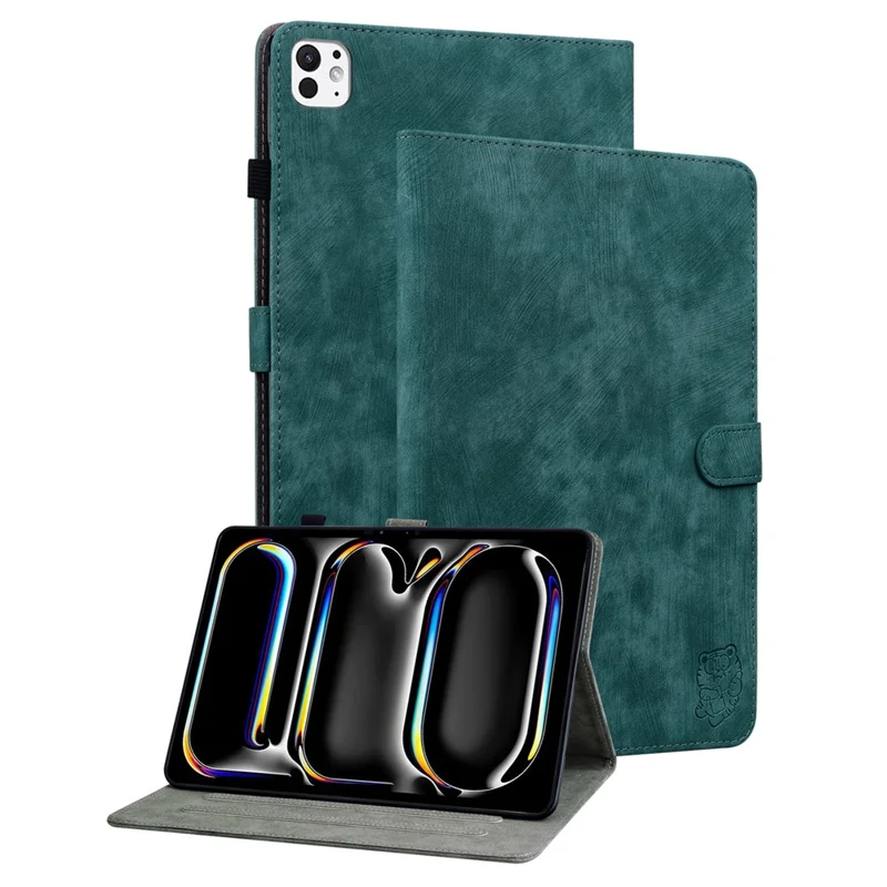 For iPad Pro 11 (2025) / 11 (2024) Wholesale Tablet Cases Tiger Pattern PU Leather Anti-slip Protective Cover - Green