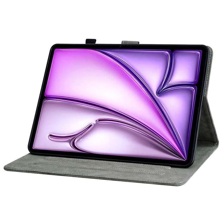 Funda Para iPad Air 13 (2024) Caso de Cuero PU Soporte Carcasa Tablet Lindo Dibujo Estampado de Tigre - Gris