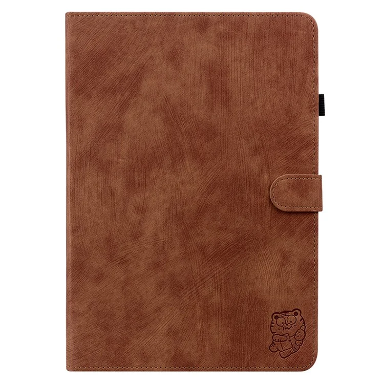 Para iPad Air 13 (2024) Capa de Couro PU Stand Tablet Shell Bonito Desenho Animado Tigre Impresso - Marrom