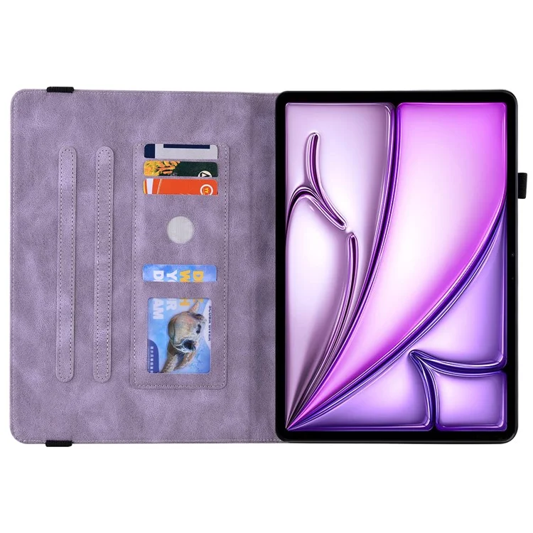 Para iPad Air 11 (2024) Case Imprinted Borboleta Flor PU Leather Flip Card Slots Tablet Cover - Purple