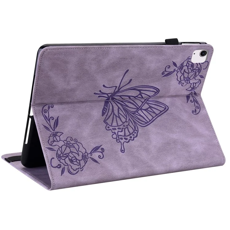 Para iPad Air 11 (2024) Case Imprinted Borboleta Flor PU Leather Flip Card Slots Tablet Cover - Purple