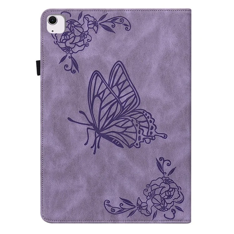 Para iPad Air 11 (2024) Case Imprinted Borboleta Flor PU Leather Flip Card Slots Tablet Cover - Purple