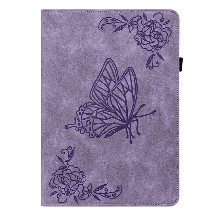 Para iPad Air 11 (2024) Case Imprinted Borboleta Flor PU Leather Flip Card Slots Tablet Cover - Purple