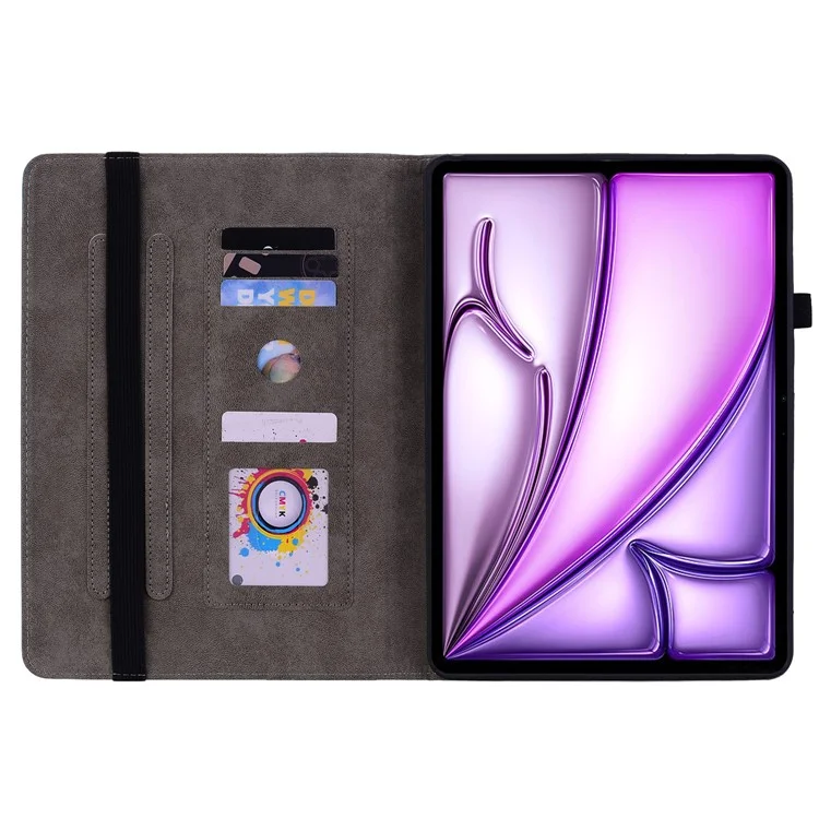 Per iPad Air 11 (2024) Custodia in pelle PU antiurto Slot per schede Custodia protettiva con design a fiore rosa - Viola