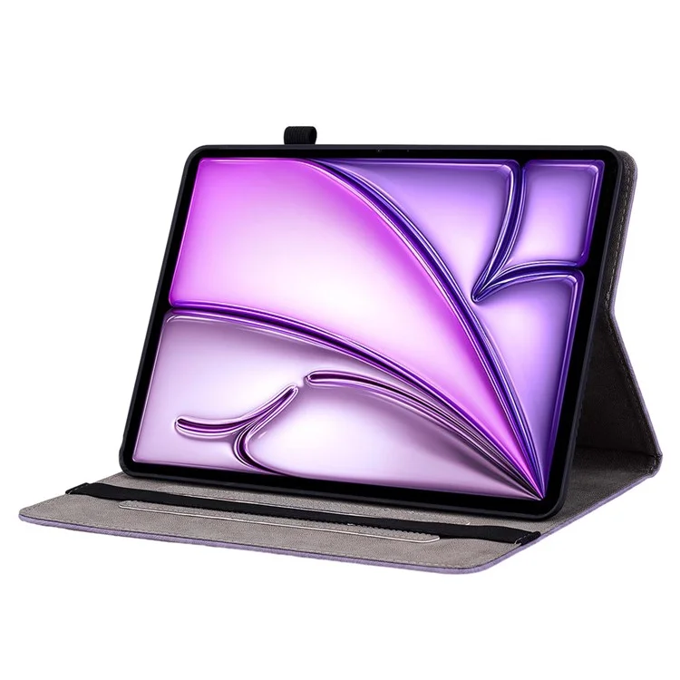 Per iPad Air 11 (2024) Custodia in pelle PU antiurto Slot per schede Custodia protettiva con design a fiore rosa - Viola