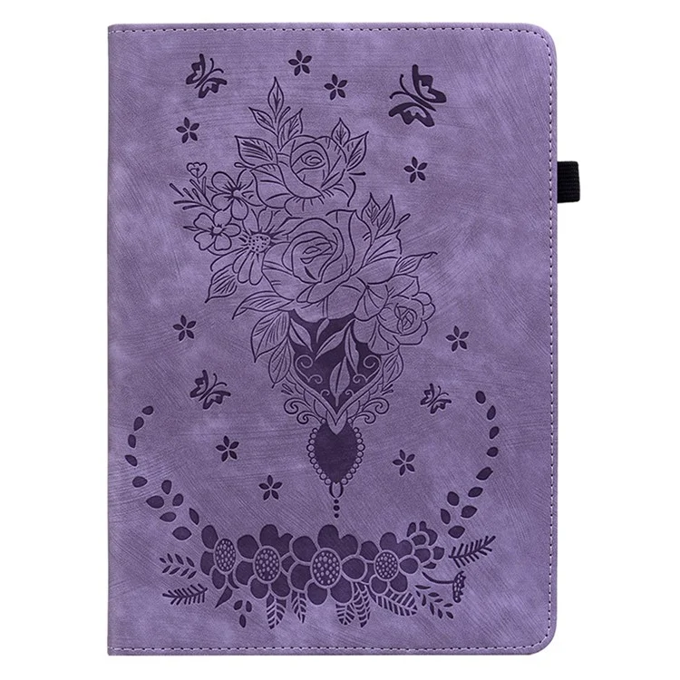 Per iPad Air 11 (2024) Custodia in pelle PU antiurto Slot per schede Custodia protettiva con design a fiore rosa - Viola