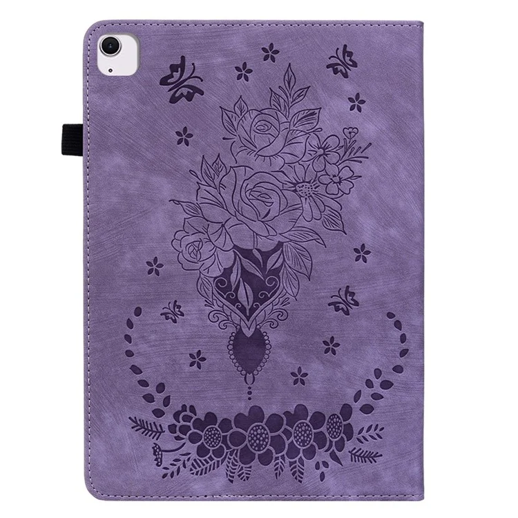 Per iPad Air 11 (2024) Custodia in pelle PU antiurto Slot per schede Custodia protettiva con design a fiore rosa - Viola
