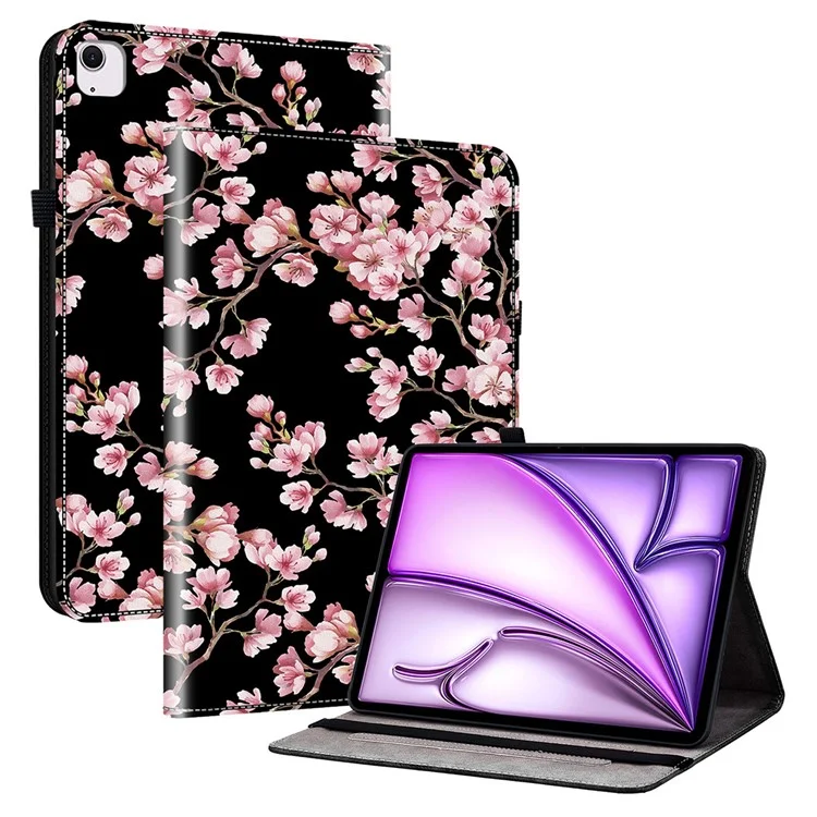 Per iPad Air 11 (2024) Custodia Tablet Pattern PU Pelle in Piedi Folio Custodia Tablet con Supporto per Schede - Fiore di Prugna