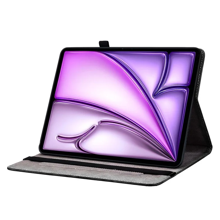 Per iPad Air 11 (2024) Custodia Tablet Pattern PU Pelle in Piedi Folio Custodia Tablet con Supporto per Schede - Fiore di Prugna