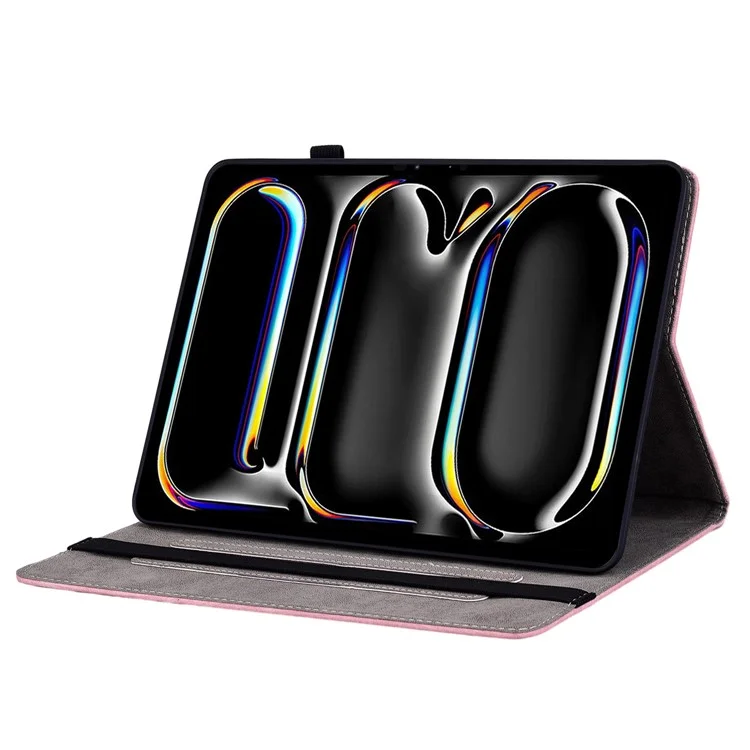 Para iPad Pro 11 (2024) Capa de Couro Tablet Suporte para Cartão Estampado com Flor de Rosa - Rosa