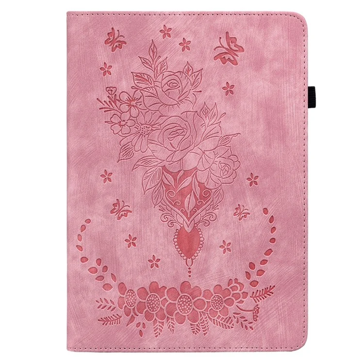 Para iPad Pro 11 (2024) Capa de Couro Tablet Suporte para Cartão Estampado com Flor de Rosa - Rosa
