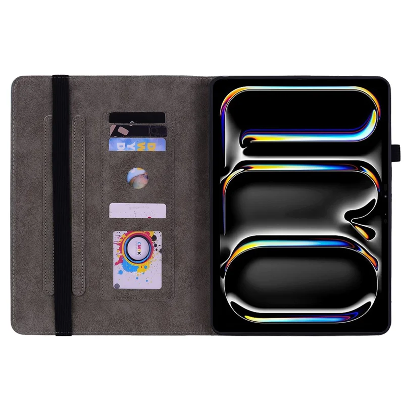 For iPad Pro 11 (2025) / 11 (2024) Leather Tablet Case Card Holder Imprinted Rose Flower Cover - Red