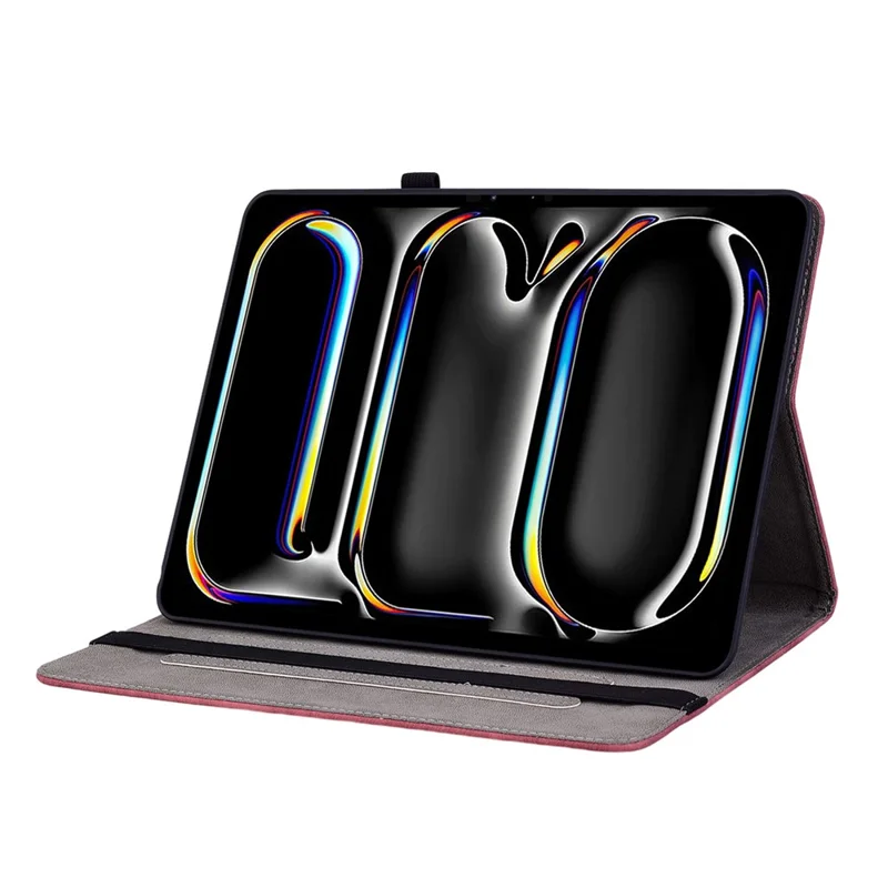 For iPad Pro 11 (2025) / 11 (2024) Leather Tablet Case Card Holder Imprinted Rose Flower Cover - Red