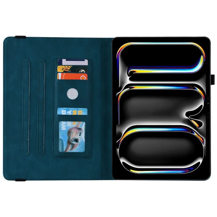 PU Leather Tablet Case for iPad Pro 11 (2024) Anti-Scratch Card Slots Flip Tablet Cover - Dark Blue