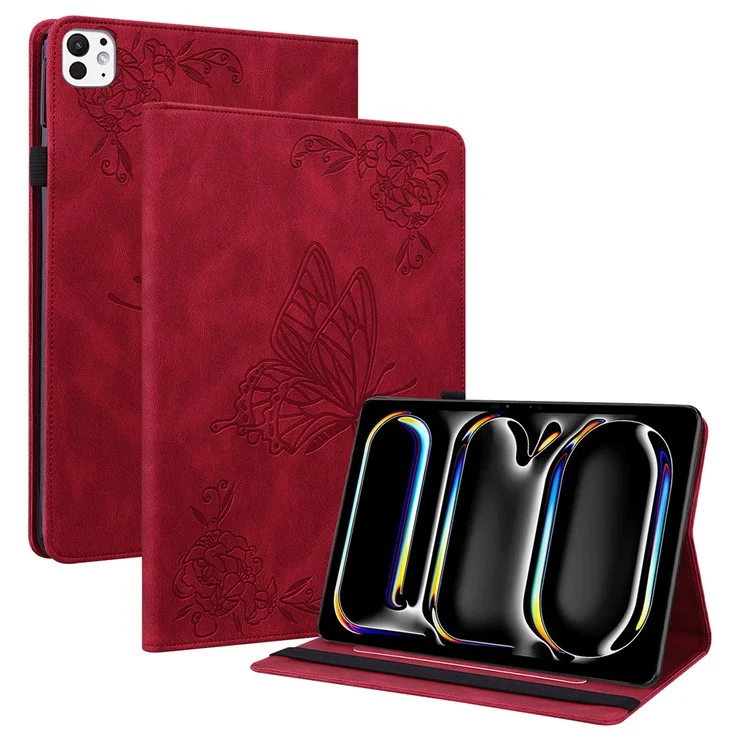 Capa de Tablet de Couro PU para iPad Pro 11 (2024) Anti-Arranhões com Porta-Cartões Flip Tablet - Vermelho
