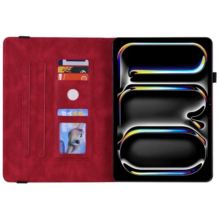 Capa de Tablet de Couro PU para iPad Pro 11 (2024) Anti-Arranhões com Porta-Cartões Flip Tablet - Vermelho