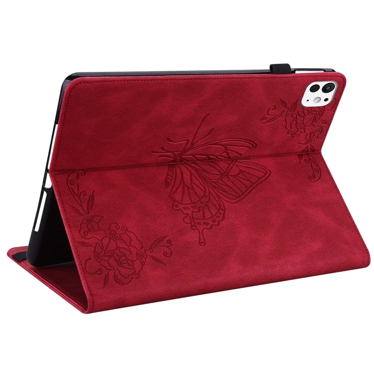 Capa de Tablet de Couro PU para iPad Pro 11 (2024) Anti-Arranhões com Porta-Cartões Flip Tablet - Vermelho
