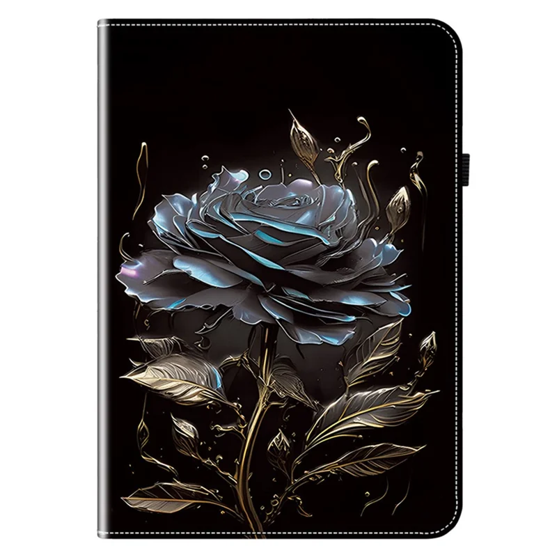 For iPad Pro 11 (2025) / 11 (2024) Case Stylish Pattern PU Leather Stand Tablet Cover with Card Slots - Black Rose