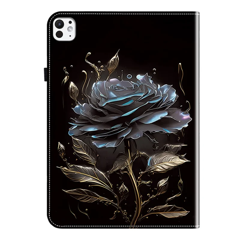 For iPad Pro 11 (2025) / 11 (2024) Case Stylish Pattern PU Leather Stand Tablet Cover with Card Slots - Black Rose