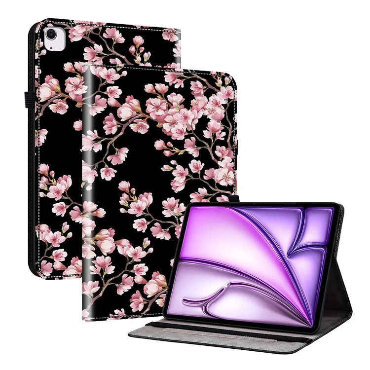 Per iPad Air 13 (2024) Custodia con supporto Stampa di modelli Custodia in pelle sintetica Folio Custodia per tablet con porta-carte - Fiore di prugna