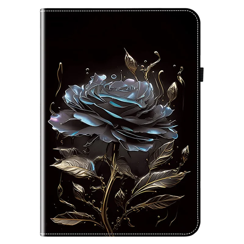 For iPad Air 13 (2026) / (2025) / (2024) Stand Case Pattern Print PU Leather Folio Tablet Cover with Card Holder - Black Rose