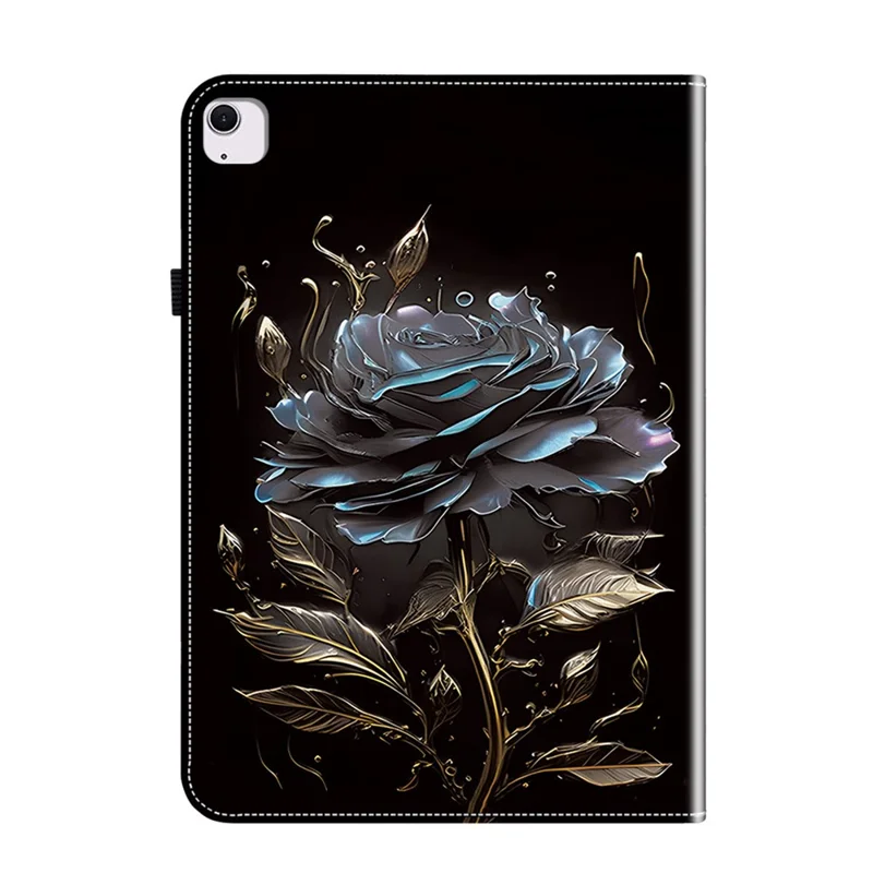 For iPad Air 13 (2026) / (2025) / (2024) Stand Case Pattern Print PU Leather Folio Tablet Cover with Card Holder - Black Rose