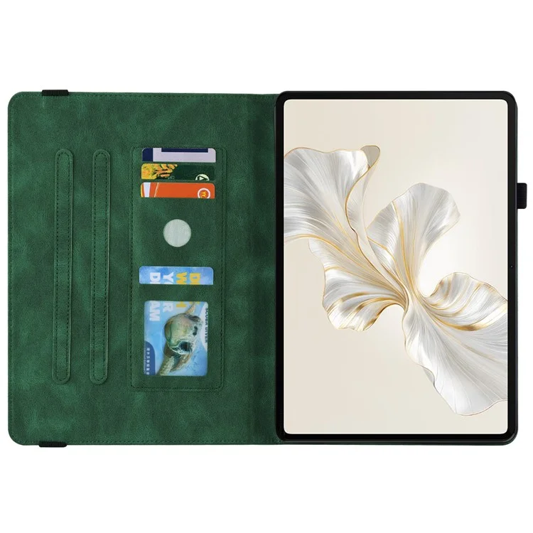 For Honor Pad 9 Case Butterfly Flower Leather Flip Card Slots Tablet Cover - Green