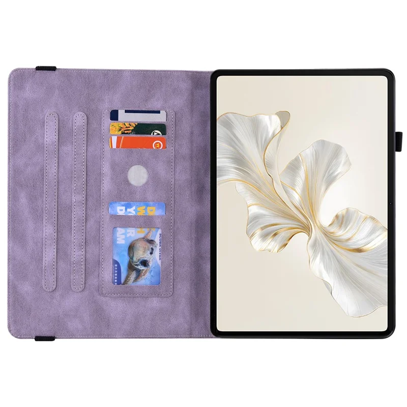 For Honor Pad 9 Case Butterfly Flower Leather Flip Card Slots Tablet Cover - Purple