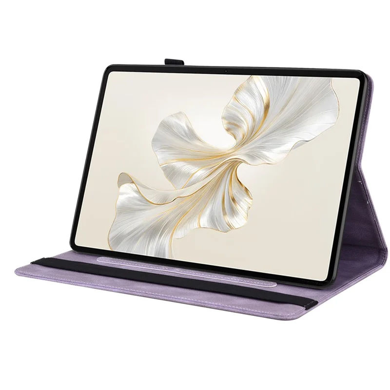 For Honor Pad 9 Case Butterfly Flower Leather Flip Card Slots Tablet Cover - Purple