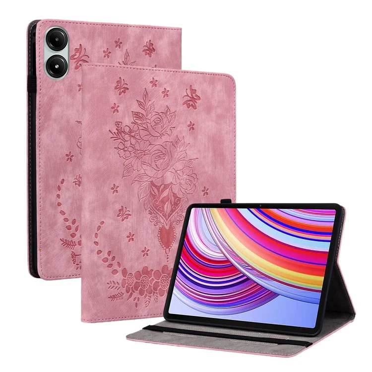 For Xiaomi Redmi Pad Pro / Redmi Pad Pro 5G / Poco Pad Case Rose Flower Leather Protective Cover with Card Holder - Pink