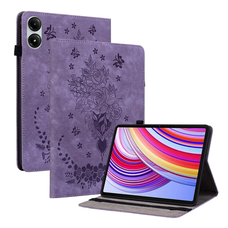For Xiaomi Redmi Pad Pro / Redmi Pad Pro 5G / Poco Pad Case Rose Flower Leather Protective Cover with Card Holder - Purple