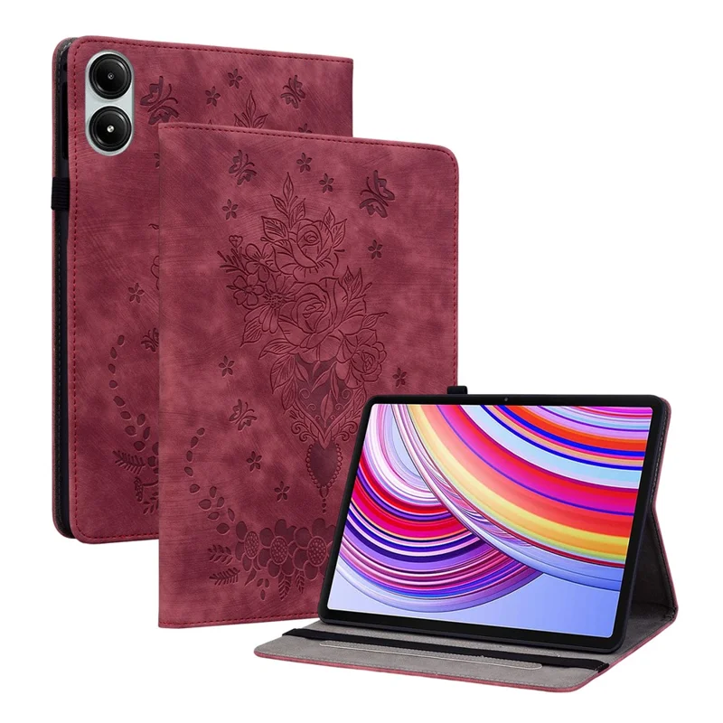 For Xiaomi Redmi Pad Pro / Redmi Pad Pro 5G / Poco Pad Case Rose Flower Leather Protective Cover with Card Holder - Red