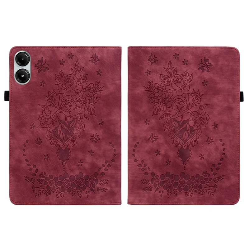 For Xiaomi Redmi Pad Pro / Redmi Pad Pro 5G / Poco Pad Case Rose Flower Leather Protective Cover with Card Holder - Red