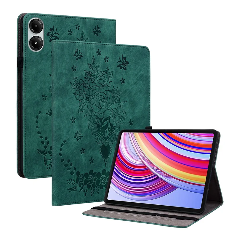 For Xiaomi Redmi Pad Pro / Redmi Pad Pro 5G / Poco Pad Case Rose Flower Leather Protective Cover with Card Holder - Green
