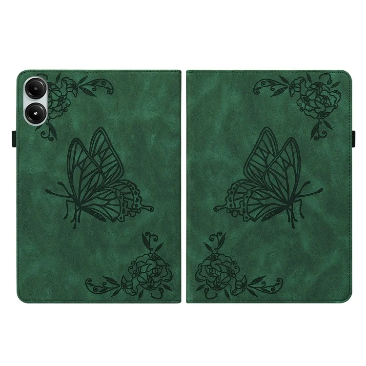 For Xiaomi Redmi Pad Pro / Redmi Pad Pro 5G / Poco Pad Protective Cover PU Leather Butterfly Flower Stand Tablet Case - Green