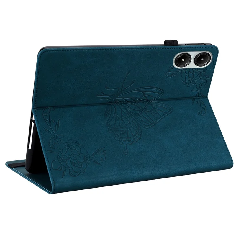 For Xiaomi Redmi Pad Pro / Redmi Pad Pro 5G / Poco Pad Protective Cover PU Leather Butterfly Flower Stand Tablet Case - Dark Blue