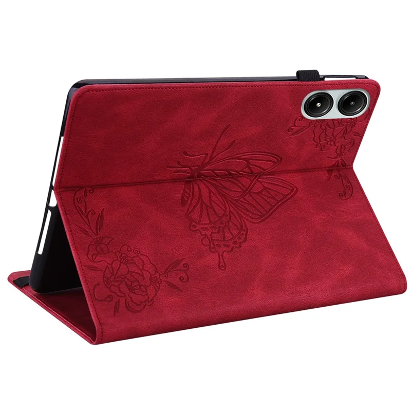 Para Xiaomi Redmi Pad Pro / Redmi Pad Pro 5G / Poco Pad Funda Protectora de Cuero PU con Mariposa y Flor Soporte para Tableta - Rojo