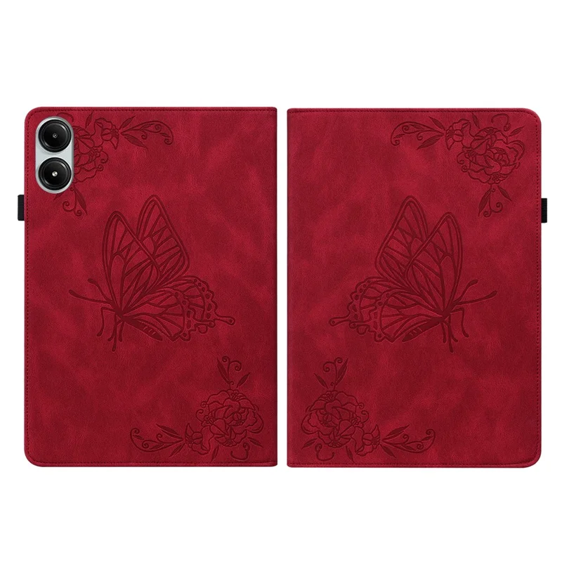 Para Xiaomi Redmi Pad Pro / Redmi Pad Pro 5G / Poco Pad Funda Protectora de Cuero PU con Mariposa y Flor Soporte para Tableta - Rojo